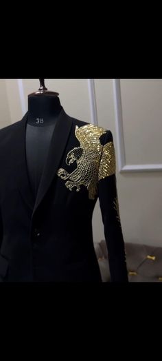 Black And Gold Tuxedo, Shawl Tuxedo, Designer Tuxedo, Best Wedding Suits, Men Suits Wedding, Golden Embroidery, Suits Wedding, Work Coat