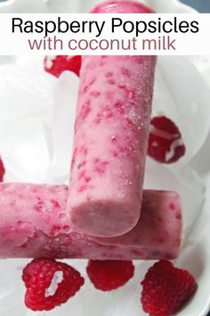 raspberry popsicles with coconut milk on a plate