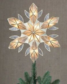 a christmas tree topper with lights on it and a pine cone in the center