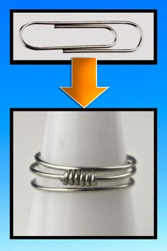 Very easy DIY stackable rings made with paperclips. Click image to watch the tutorial on YouTube. Rings Paper Clip, Paper Clip Ring Diy, Diy Paperclip Rings, Rings Diy Wire, Paperclip Rings, Safety Pin Jewelry Diy, Paper Clip Jewelry