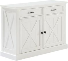 a white cabinet with two doors and drawers