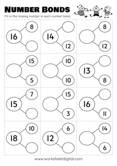 the number bonds worksheet for children to learn numbers and counting them in order