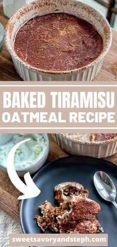 baked triramsu oatmeal recipe with text overlay