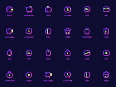 purple icons on a dark background