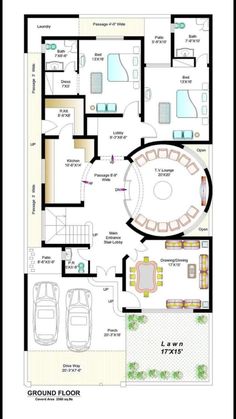 the floor plan for a house with three rooms and two car parking spaces in it