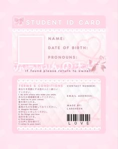 a pink card with hearts on it