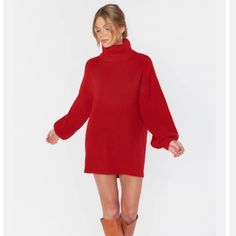 Red Turtle Neck Sweater Dress. Never Worn Maternity Dress Outfits, Boho Maternity, Red Sweater Dress, Brunch Dress, Rainbow Outfit, Mumu Dress, Ribbed Sweater Dress, Turtleneck Sweater Dress, Comfy Chic