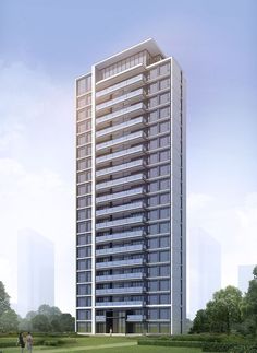 an artist's rendering of a tall building with balconies on the top