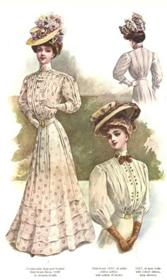 1900s Dresses History- Day, Afternoon, Party Styles 1900 Fashion Plate, Edwardian Era Dress, 1900s Dress, Dress 1900, Afternoon Party, Edwardian Era Fashion, Vintage Prairie Dress