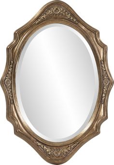 an ornate gold framed mirror on a white background with clippings to the bottom