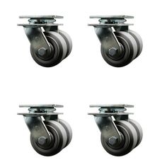 four black casteors on white background with clippings for each ball bearing unit