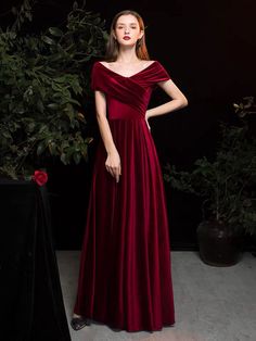 Evening Dress A Line V Neck Matte Satin Floor Length Pleated Social Party Dresses Mafia Dress, Wedding Wardrobe, Ethereal Dress, 2025 Wedding, Red Velvet Dress, Designer Evening Dresses, Red Prom, Wardrobe Ideas, Matte Satin