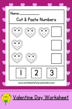 valentine's day worksheet for kids to practice counting and matching numbers with hearts