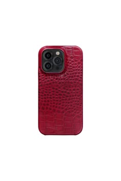 an iphone case with red alligator skin on the front and back sides, showing the camera lens