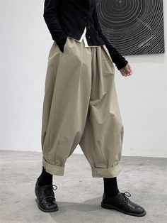 Harem Pants Loose Elasticity High-Waisted Pleated Solid Color Split-Joint Pants Trousers Loose Trousers, Pants Loose, Boho Stil, Trendy Fashion Women, Waist Length, Trouser Pants, Black Coffee, Pants Trousers, Color Khaki