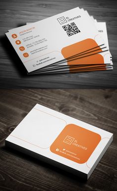 two business cards with an orange and white design on them, one is for the company