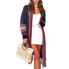 Navy Blue Multi Color Fabric:Smooth And Soft,100%Acrylic.Comfortable Fabrics. Features:The Long Cardigan Sweater With Ethnic Patchwork And Tassle Design Design:Long Sleeve,Ethnic Patchwork,Open Front,Tassel,Lightweight,Super Soft,Comfy To Wear. Measurements: S :Bust:98cm Length:89.5cm,Sleeve:60cm,Shoulder:44cm; M :Bust:102cm Length:91cm,Sleeve:61cm,Shoulder:45cm; L :Bust:108cm Length:93cm,Sleeve:62cm,Shoulder:46.5cm; Xl:Bust:116cm Length:94.5cm,Sleeve:63cm,Shoulder:49.5cm; Long Open Sweater, Embroidery Tassels, Fits For Winter, Cardigans Sweater, Bohemian Sweater, Leggings Boots, Long Cardigans, Sleeve Embroidery, Flattering Outfits