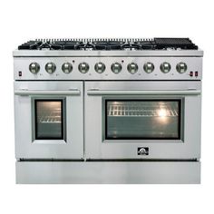 Forno 48 Galiano Gas Range with 8 Burners, Griddle, and Double Oven (FFSGS6244-48) Ranges Forno Microwave Drawer, Convection Cooking, Single Burner, Luxury Appliances, Built In Refrigerator, Stainless Steel Range, Steel Tub, Mount Hood, Built In Dishwasher