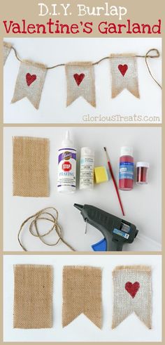 diy burlap valentine's garland with hearts on it