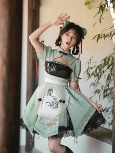 Pose Mannequin, Big Bow Dress, Dark Academia Clothing, Chinese Cheongsam, Sell Dresses, Black Lace Skirt, Style Kawaii, Printed Short Dresses, Cottagecore Fashion