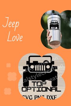 jeep love sticker on an orange background with the words jeep love in black and white