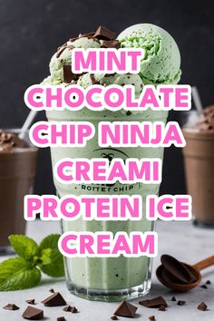 A photo of a  Mint Chocolate Chip Ninja Creami Protein Ice Cream which is a type of Ninja Creami Protein Ice Cream Ninja Creamy Chocolate Protein Ice Cream, Aip Ninja Creami Recipes, Ninja Creami Mint Chip Ice Cream, Ninja Creami Mint Chocolate Chip Recipe, Ninja Creami High Protein Recipes, Creami Protein Recipes, Protein Ninja Creami, Butterscotch Ice Cream