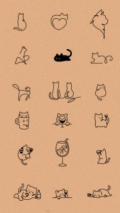 a bunch of cats that are drawn on paper