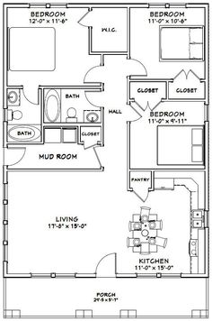 the floor plan for a two bedroom, one bathroom apartment with an attached living area