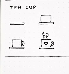 a drawing of coffee cups with the words tea cup above them