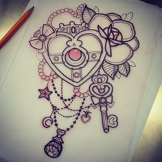 a drawing of a heart with keys and hearts on it, surrounded by other items