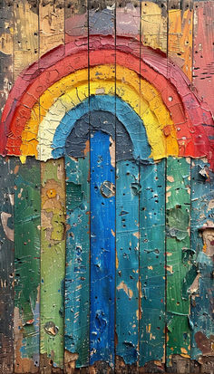 an image of a rainbow painted on wood