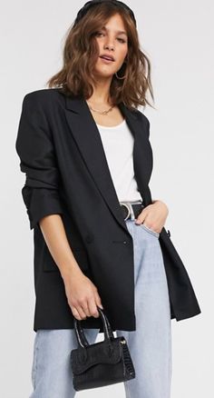 perfect blazer black | #perfect_blazer | #black | Black Boyfriend, Look Jean, Parisienne Chic, Boyfriend Blazer, Checked Blazer, Work Wear Women, Blazer Black, Double Breasted Coat, Oversized Blazer