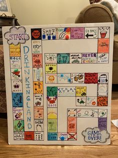 a board game with words and pictures on it