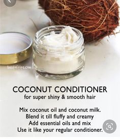 Homemade Hair Conditioner, Diy Conditioner, Handmade Shampoo, Coconut Conditioner, Smooth Shiny Hair, Shampoo Bars