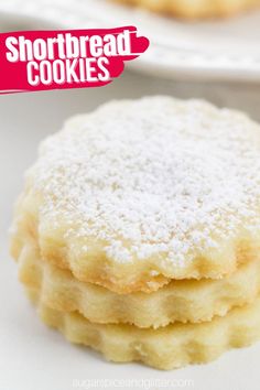 shortbread cookies stacked on top of each other with the words shortbread cookies above them