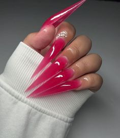 Hot Pink Long Nails, Long Stiletto Nails Design, Pink Nails Stiletto, Claw Nails Designs, Wet Nails, Pink Stiletto Nails, Acrylic Nails Stiletto, Stilleto Nails Designs, Hard Nails