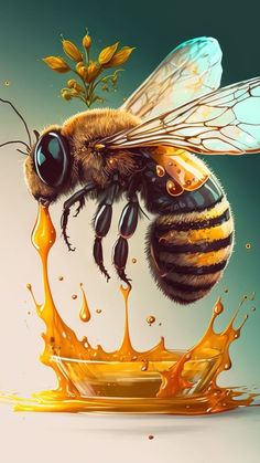 a bee with honey flowing out of it's body