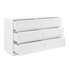 a white dresser with three drawers on each side