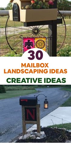 mailbox landscaping ideas with text overlay that reads 30 mailbox landscaping ideas creative ideas