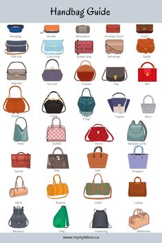 Type Of Bags Style, Different Bag Types, Types Of Accessories For Women, Types Of Purses Chart, Types Of Bags With Names, Designer Handbags 2024, Types Of Bags For Women, Handbag Design Ideas, Handbag Drawing