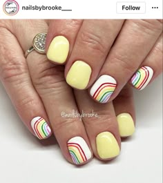 Magic School Bus Nails, Rainbow Pride Nail Art, Rainbow Nails Design Short, Pride Toe Nails Designs, Pride Gel Nails Short, Rainbow Gel Nails Short, Spring Rainbow Nails, Pride Short Nails, Art Teacher Nails