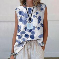 Season:Summer; Sleeve Length:Sleeveless; Gender:Women's; Style:Elegant; Tops Type:Tank Top; Occasion:Daily; Pattern:Floral; Design:Print; Neckline:Boat Neck; Brand:Shall We; Front page:FF; Listing Date:06/21/2024; Bust:null; Length:null; Fit US Size:null; Fit UK Size:null; Fit EU Size:null Botanical Floral Prints, Linen Tank Top, Traje Casual, Linen Tank, Boat Neck Tops, Floral Tank Top, Floral Tank, Printed Sleeves, Boat Neck