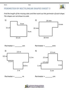 perimeter worksheet for the perimeter of rectangle shapes sheet 3, which includes