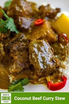 a close up of a plate of food with rice and meat on it, surrounded by cilantro