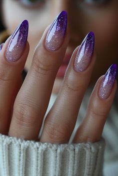 Romantic Nails Acrylic, Purple Galaxy Nails, Unghie Sfumate, Dream Things, Purple Nail Designs, Purple Nail, Her Nails, Fancy Nails, Valentine's Day Nails