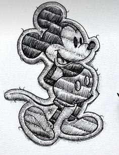 an ink drawing of mickey mouse