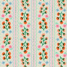 an image of a flower pattern on a wallpaper background with stripes and flowers in the middle