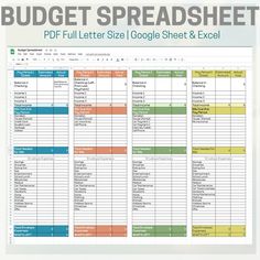 a printable spreadsheet with the text, budget spreadsheet full size google sheet