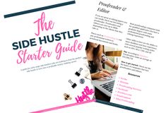 the side hustle starter guide is open and on top of it's page