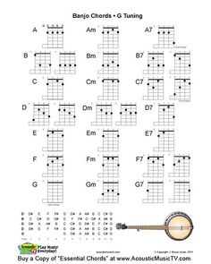 the banjo chords and tuning sheet for guitar